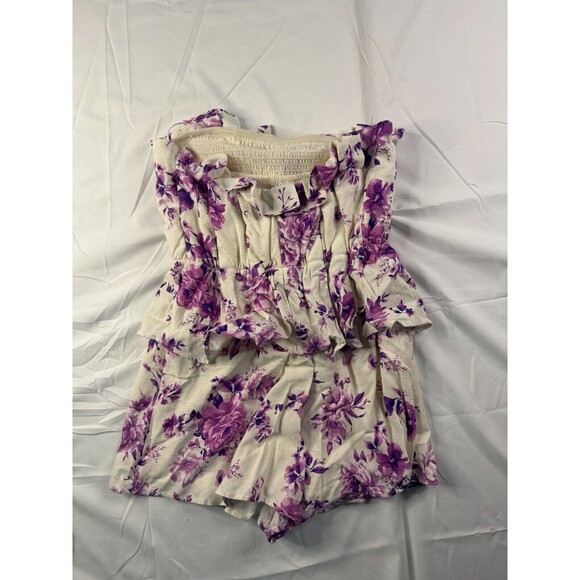 Do Be One Piece Womens Size Small Rompers Strapless Purple White Pleated NWT - Picture 5 of 7